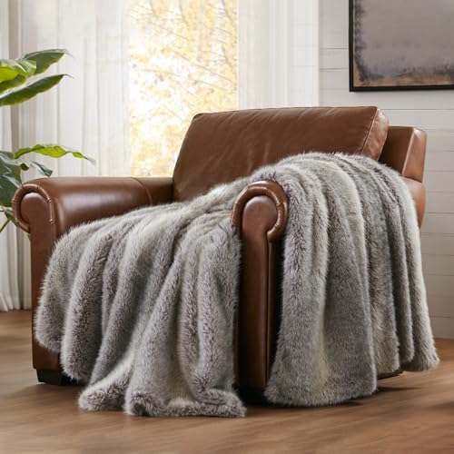 Hyde Lane Soft Faux Fur Throw Blanket, Luxury Fluffy Grey Blankets for