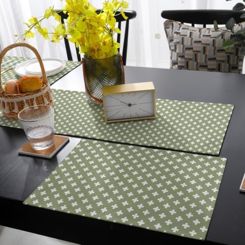 Simple Geometric Table Runner and Placemats Set of 4 Neutral Green