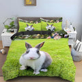 Rabbit Duvet Cover Set Gray/WhiteBedding 3D Printed - 100% Microfiber