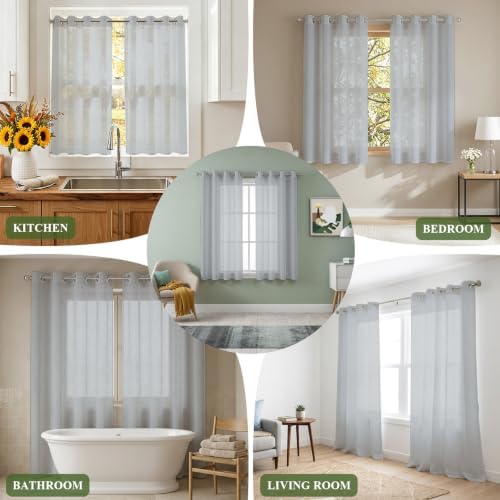 Gray Solid Color Sheer Curtains 63 Inch Length 2 Panels Set for Living