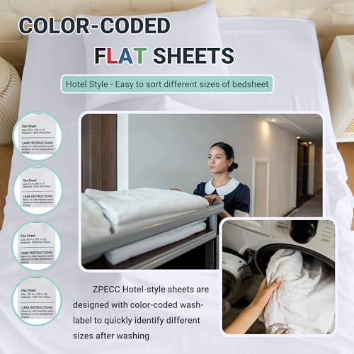 ZPECC King Flat Sheets Only Dark Gray 1 Pack, Color-Coded Hem Threads