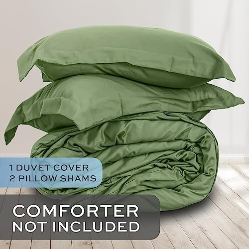 White Classic Sage Green Duvet Cover King Size, Microfiber Duvet Cover