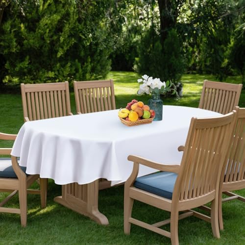 NEWISHER White Oval Tablecloth 60x84 inch, Heavy Duty Polyester Fabric