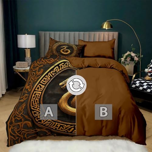 King Duvet Cover Set Viking Runes Dragon Soft Microfiber Reversible