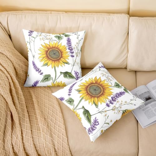 Feelyou Sunflower Throw Floral Pillow Covers 22"x22" Set of 2 Soft