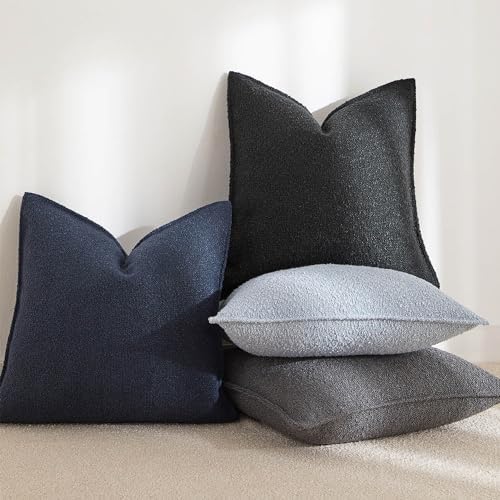 Black 18x18 Boucle Textured Throw Pillow Covers Set of 2 for Couch