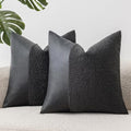 Set of 2 Fluffy Boucle Pillow Covers 18"x18", Charcoal Black Textured