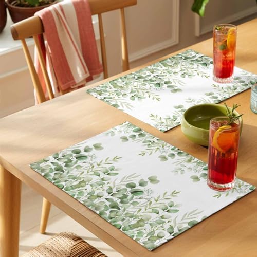 Placemats Set of 8, Light Green Eucalyptus Leaves Woven Placemat