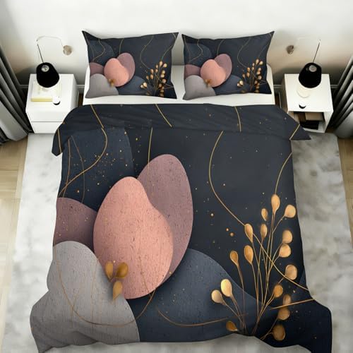 Mid Century Modern Abstract Duvet Cover King Size, Dark Gray Black