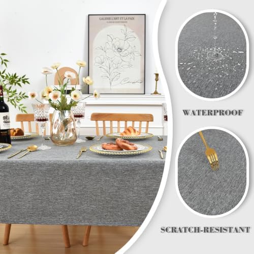 Faux Linen Textured Rectangular Tablecloth, Dark Gray, 52 x 70 Inch