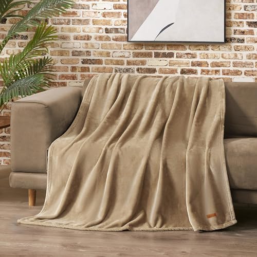 Lucky Brand Solid Plush 50"x70" Throw Blanket, Doe Brown - Soft, Cozy