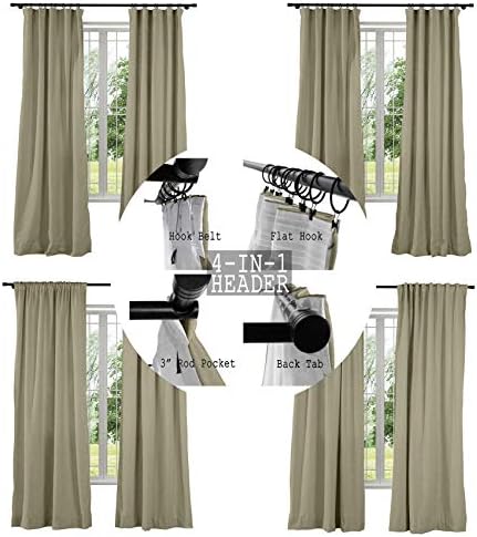TWOPAGES 72 W x 96 L Taupe Grey Back Tab Curtain for Kitchen Window