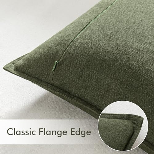 EMEMA Euro Decorative Linen Throw Pillow Covers 22x22 Inch Dark Olive