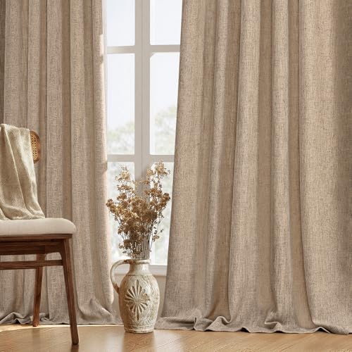 MIULEE Thick Linen Curtains, 42Wx96L, Brown Tan Semi Sheer Linen