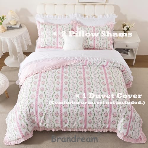 Brandream 100% Cotton Duvet Cover Set Queen, Pink Floral Rose