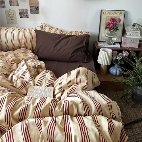 mixinni Vintage Striped Comforter Set King Size - Soft Cotton 3-Piece