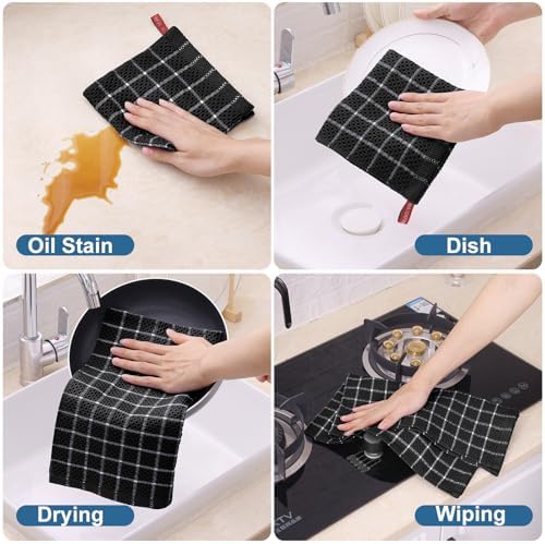 Homaxy 100% Cotton Kitchen Towels 6 Pack-15 X 25 Inches, Black&White