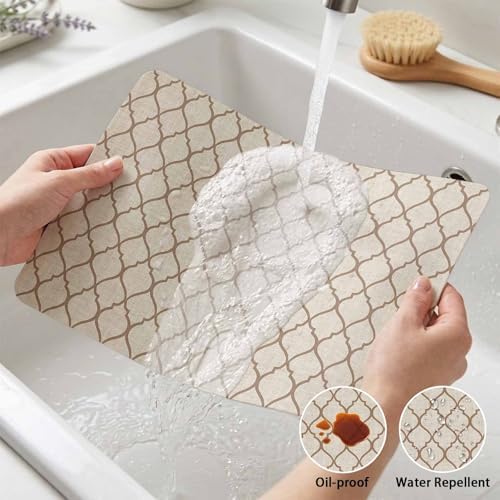 Faux Leather Placemats Set of 6 Moroccan Pattern Waterproof Heat