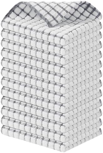 Kitinjoy Cotton 12 Pack Terry Kitchen Dish Cloths, Grey