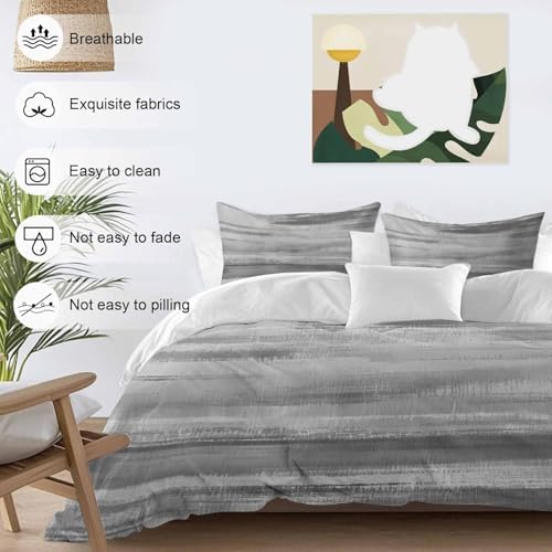 Duvet Cover Set Queen Gray Black Gradient Abstract 3 Piece Bedding Set