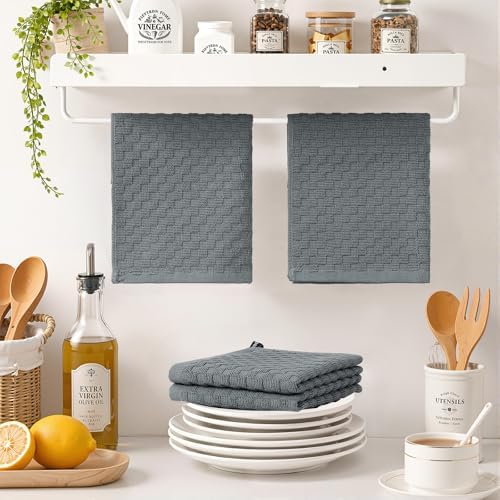 Homaxy 100% Cotton Terry Dish Cloths, 12"x12", 6-Pack, Dark Grey