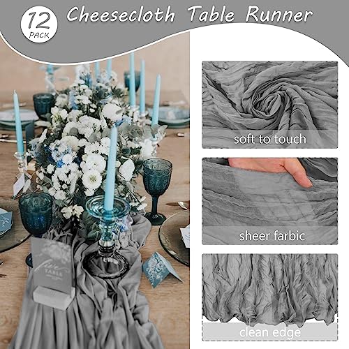35x72 Inch Gray Cheesecloth Table Runner Rustic Boho Wedding Party