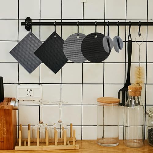 Silicone Oven Mitts and Pot Holders Sets, Hot Pads Kitchen, Black