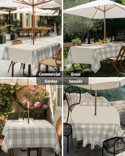 Gray Buffalo Check on Retro Linen Tablecloth 54x54 Inch,Waterproof