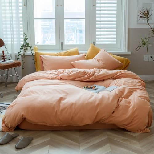 Jersey Knit Cotton Duvet Cover Set Super Soft Peach Pink Duvet Cover