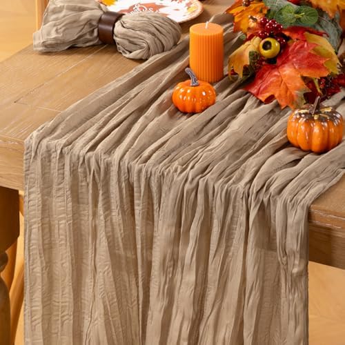 Nude Cheesecloth Table Runner Neutral Boho Fall Runner for Table