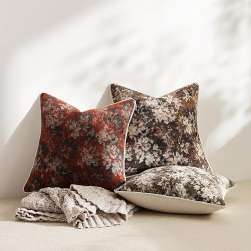 DEZENE Pack of 2 Vintage Floral Throw Pillow Covers 22x22 Boho