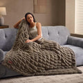 Double Side Faux Fur Throw Blanket,Cozy Soft Fuzzy Fluffy Faux Rabbit