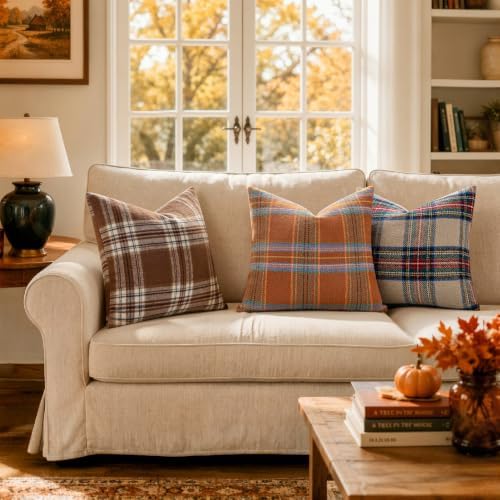 MIULEE Fall Plaid Decorative Pillow Covers Set of 2 22x22 Orange