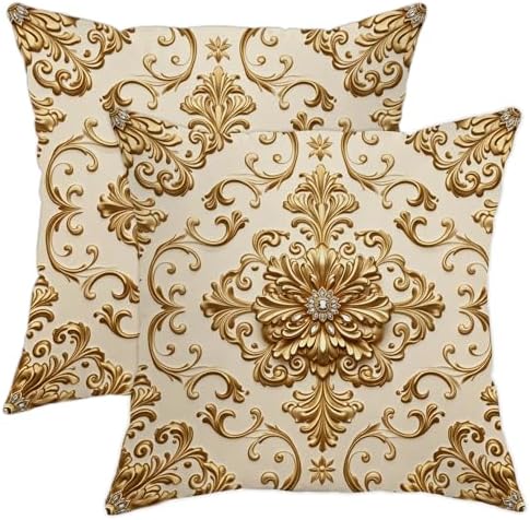 Floral Throw Pillow Covers Set of 2, Elegant Classic Scroll Ornament