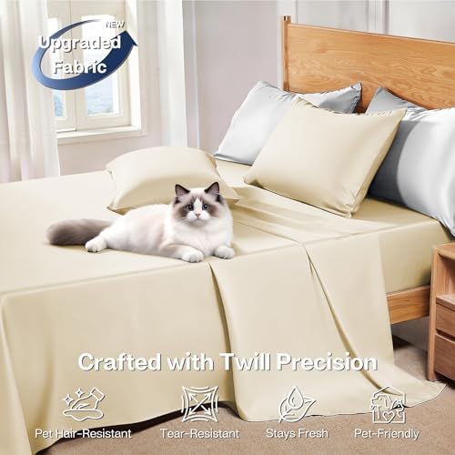 MR&HM Queen Sheets 4 Pieces, Rayon Derived from Bamboo Blend, Cream