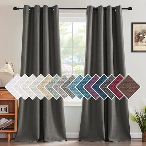 H.VERSAILTEX Linen Blackout Curtain 96 Inches Long for Bedroom/Living