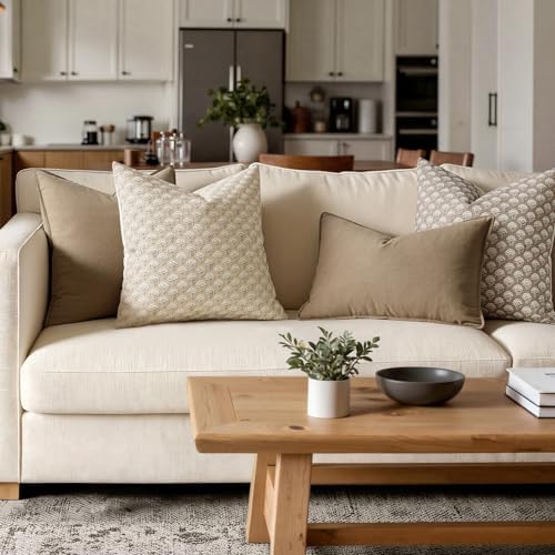 MIULEE Floral Print Decorative Pillow Covers 20x20, Light Taupe