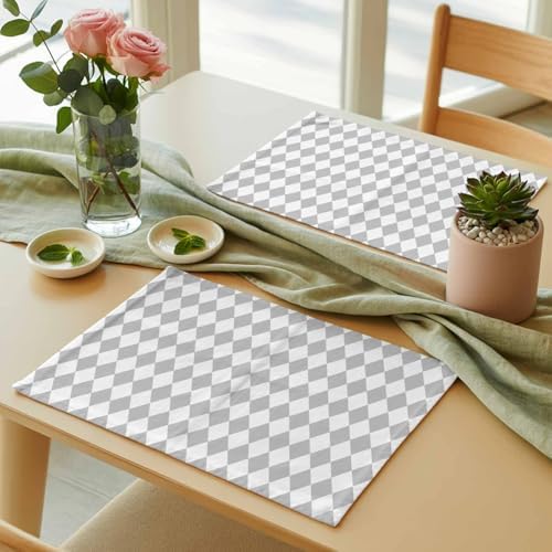 Grey Plaid Placemat Set of 8, Modern Minimalist Geometric Gingham