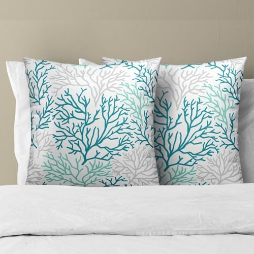 Coastal Coral Throw Pillow Covers 20x20 Inch, 2Pcs Light Blue Summer