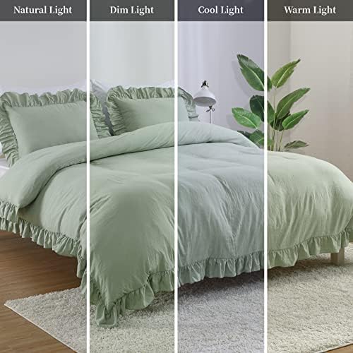 CAROMIO Ruffle Duvet Cover Queen Size, 3PCS Soft Washed Microfiber