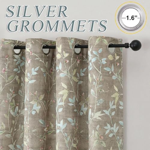 OWENIE Taupe Light Filtering Floral Curtains 84 Inches Long 2 Panels