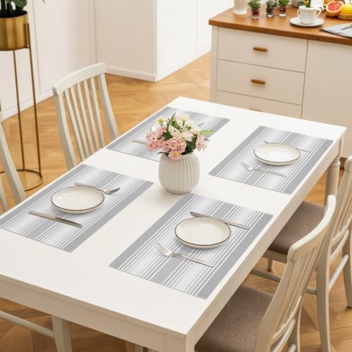 Gray Stripes Placemats Set of 8, Minimalist Stripe Modern Gradient