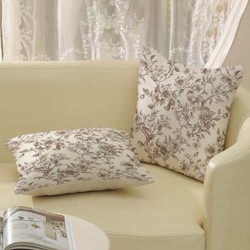 Chinoiserie Outdoor Brown Floral Pillow Covers 20x20 Set of 2