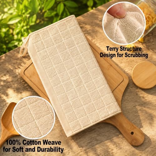 7 Pack Beige 12 x 12 Inch Cotton Terry Kitchen Dish Cloths