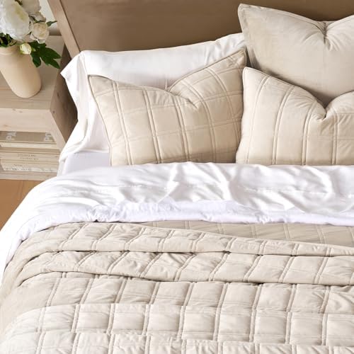 EverGrace 3 Pieces Double Box Stitch Luxurious Velvet Quilt, Queen