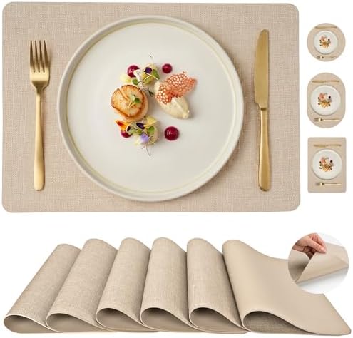 Faux Leather Placemats Set of 6, Wipeable Waterproof Stain Resistant