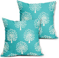 Aqua White Tree Pillow Covers 22X22 Inch Set of 2 Vintage Boho
