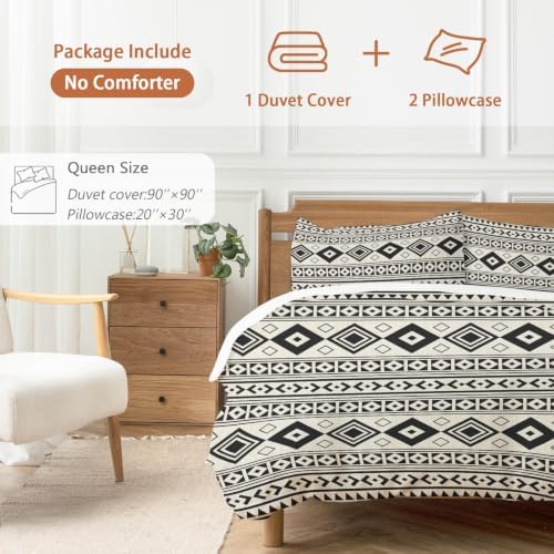 Boho Ethnic Tribe Duvet Cover Queen Size, Beige Zen Southwest Middle