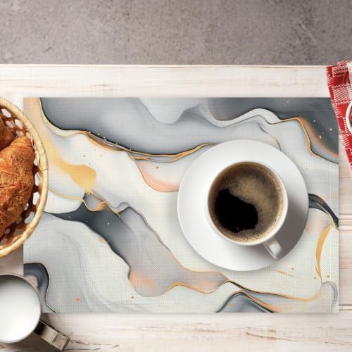 Marble Placemats Set of 8 - Durable Soft Washable Table Mats,Golden