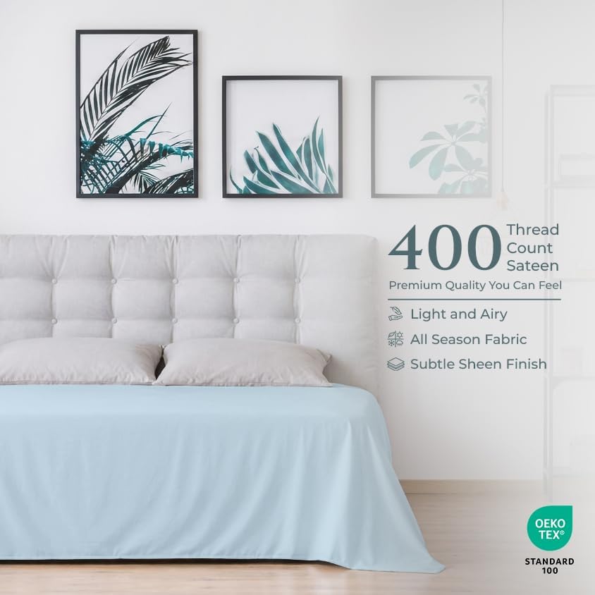 Royale Linens Queen Flat Sheet Only, Luxury Breathable Sateen Weave